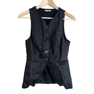 Reformation Aspen Linen Top Vest Women's Size 4 Black Gold Accent Buttons